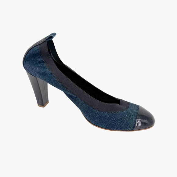 Chanel Elastic CC Logo Blue Denim Pumps High Heels Size 39 US 8-8.5 Women - Picture 13 of 16